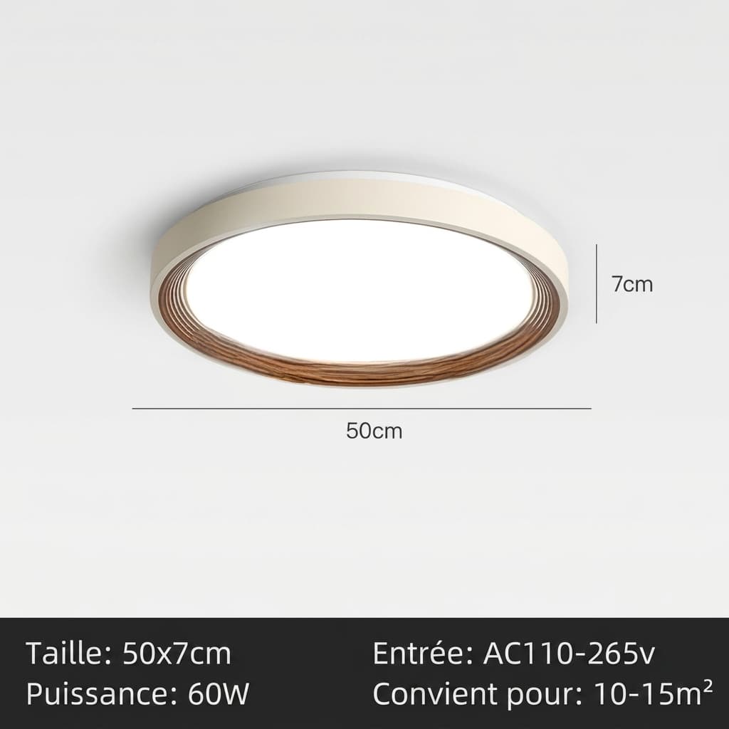 Plafonnier LED Design Bois – Rond Ø50cm, Dimmable