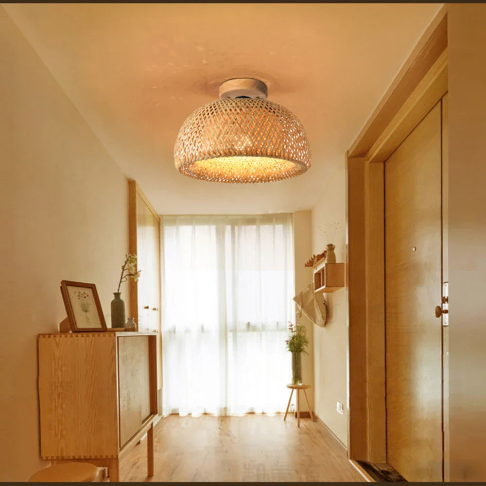 Plafonnier salon rotin