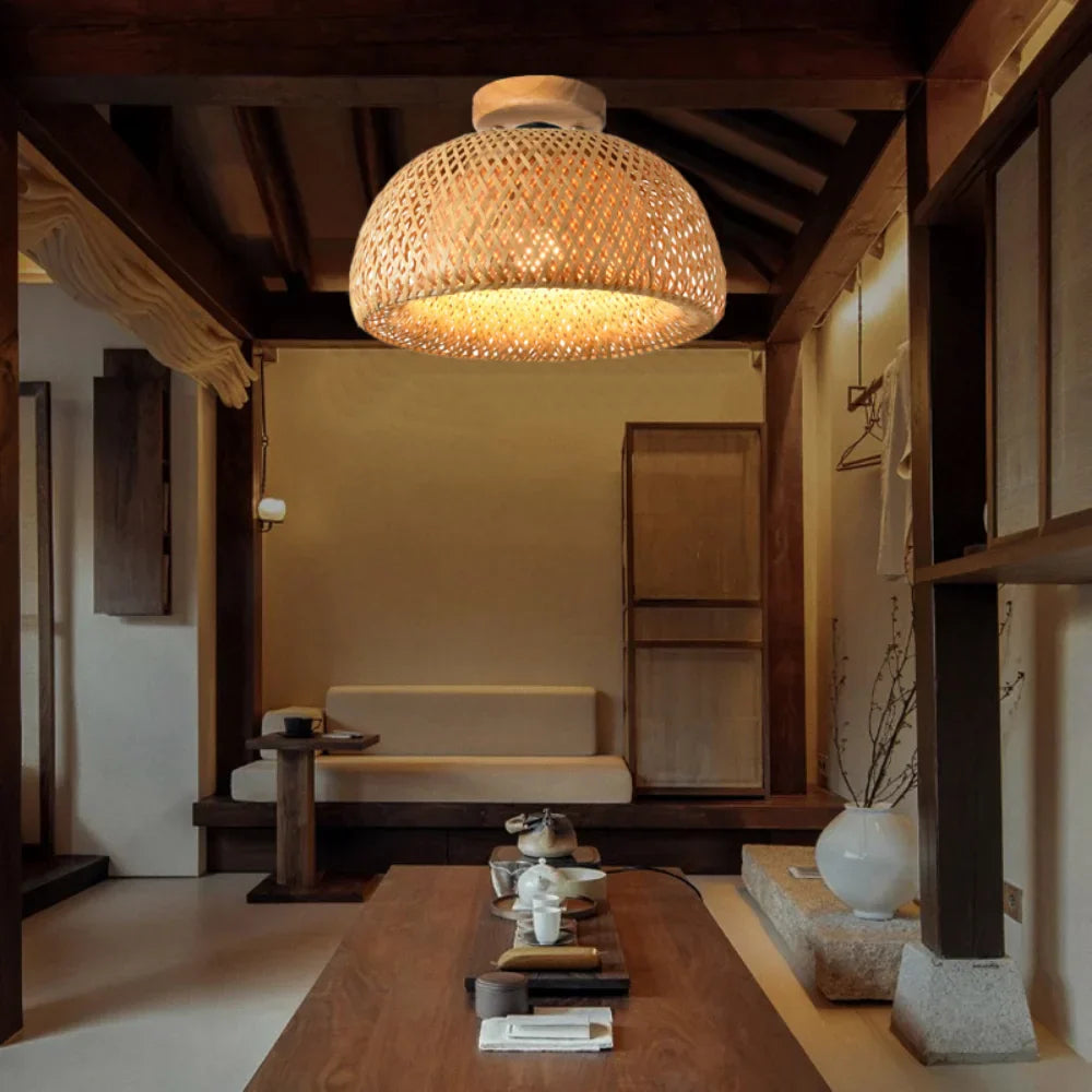 Plafonnier salon rotin