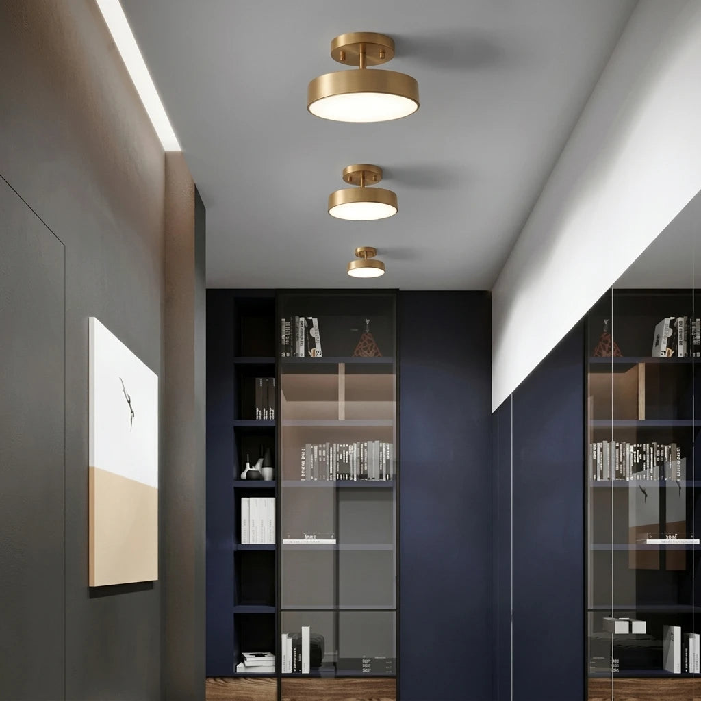 Plafonnier LED Rond Cuivré – couloir multiples dorés