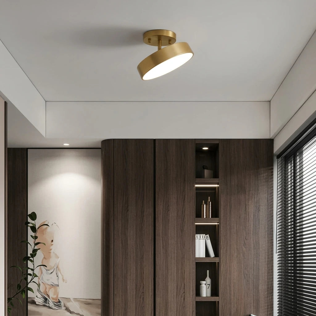Plafonnier LED Rond Cuivré – tête orientable doré
