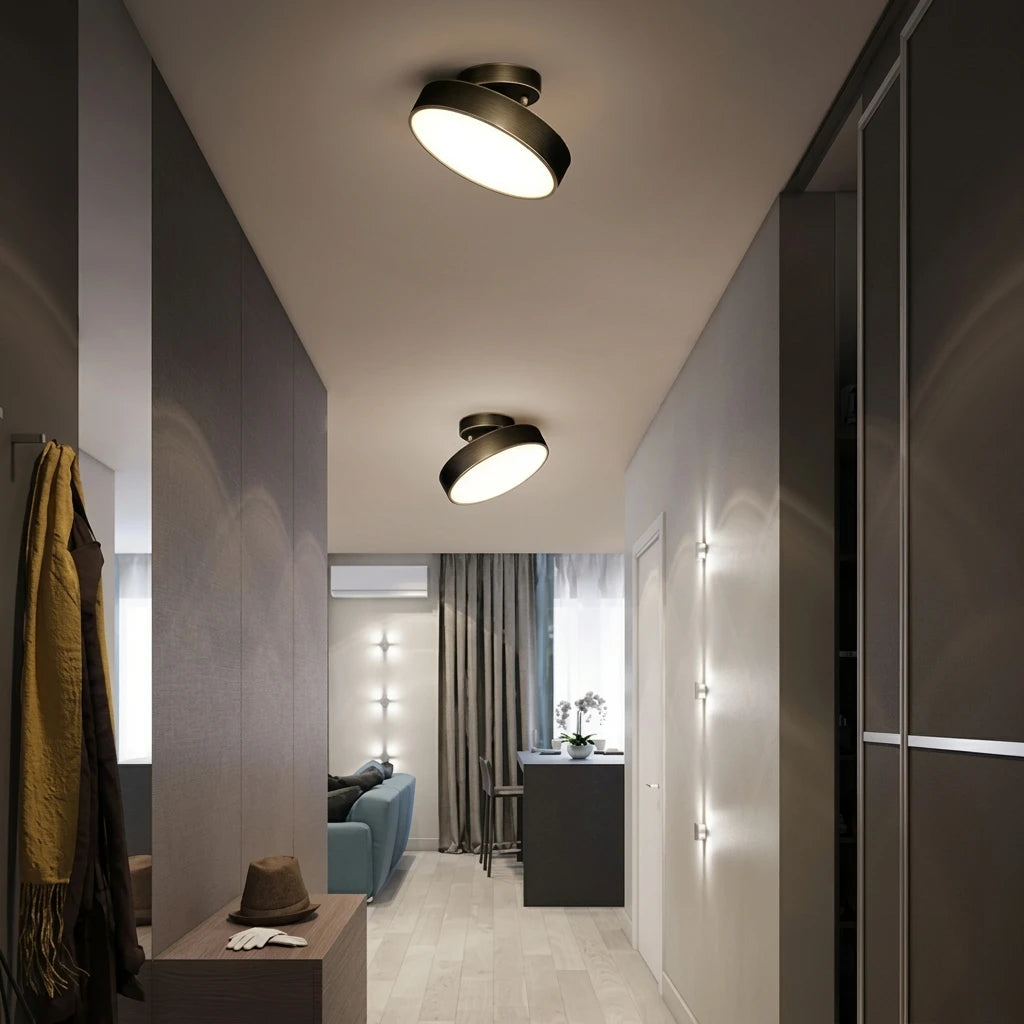 Plafonnier LED Rond Cuivré – couloir moderne noir