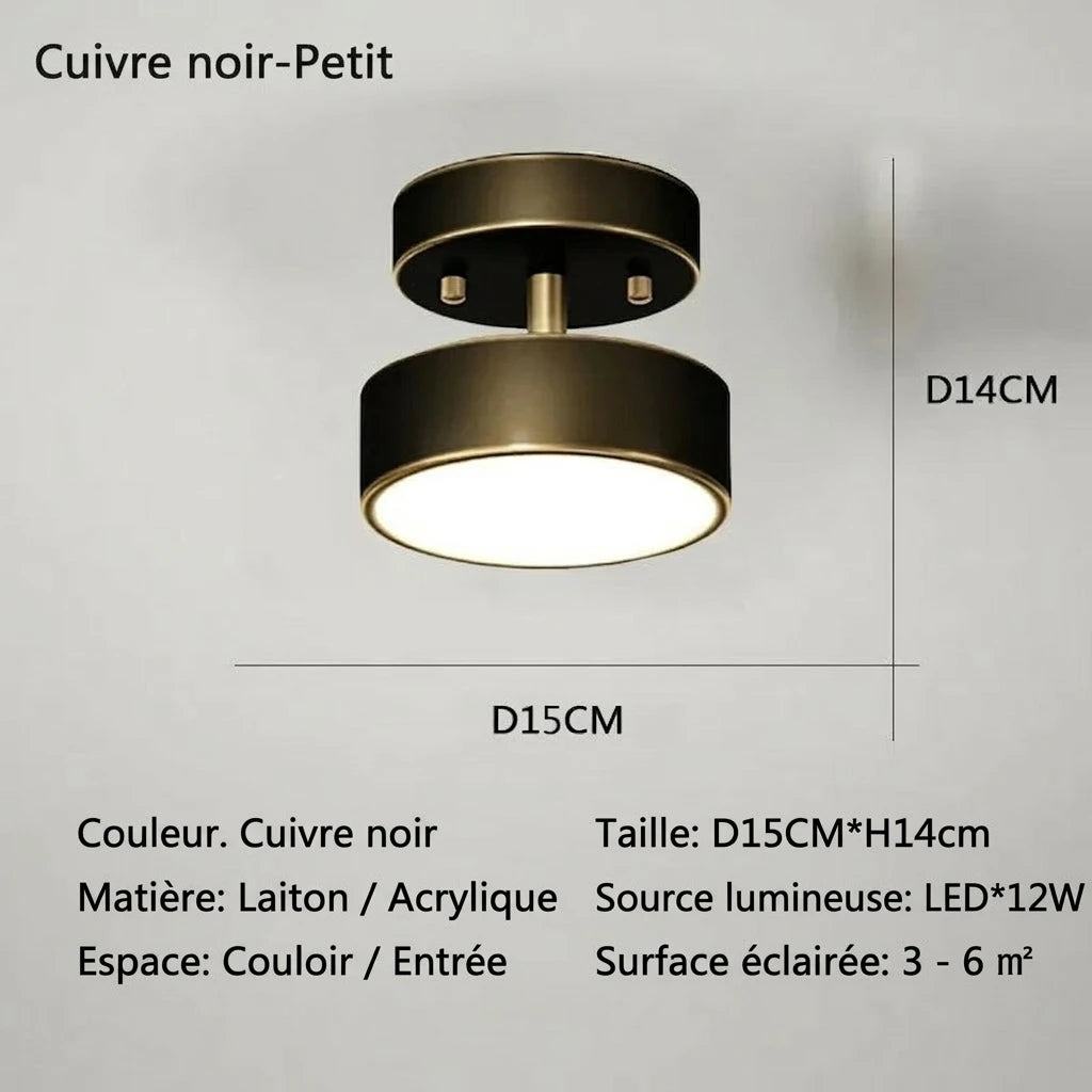 Plafonnier LED Rond Cuivré – Noir 15cm