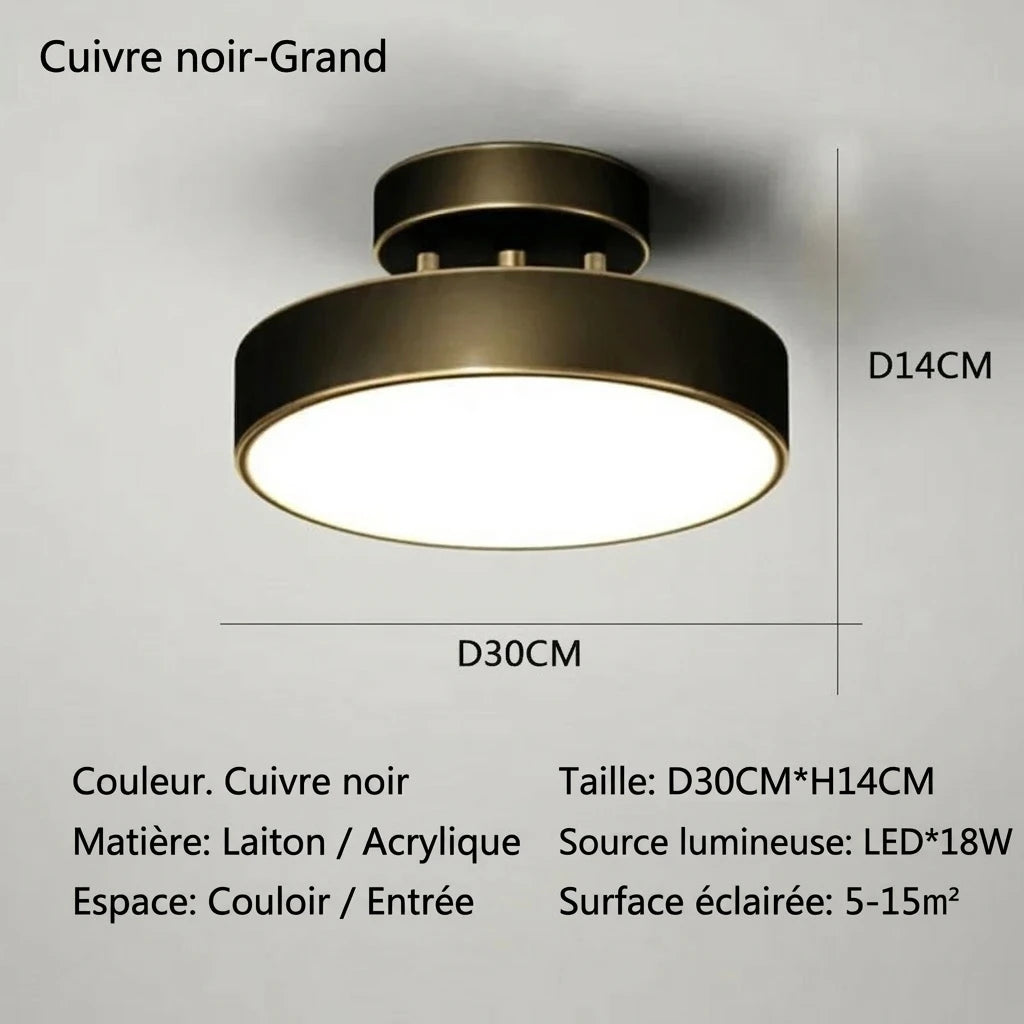 Plafonnier LED Rond Cuivré – Noir 30cm