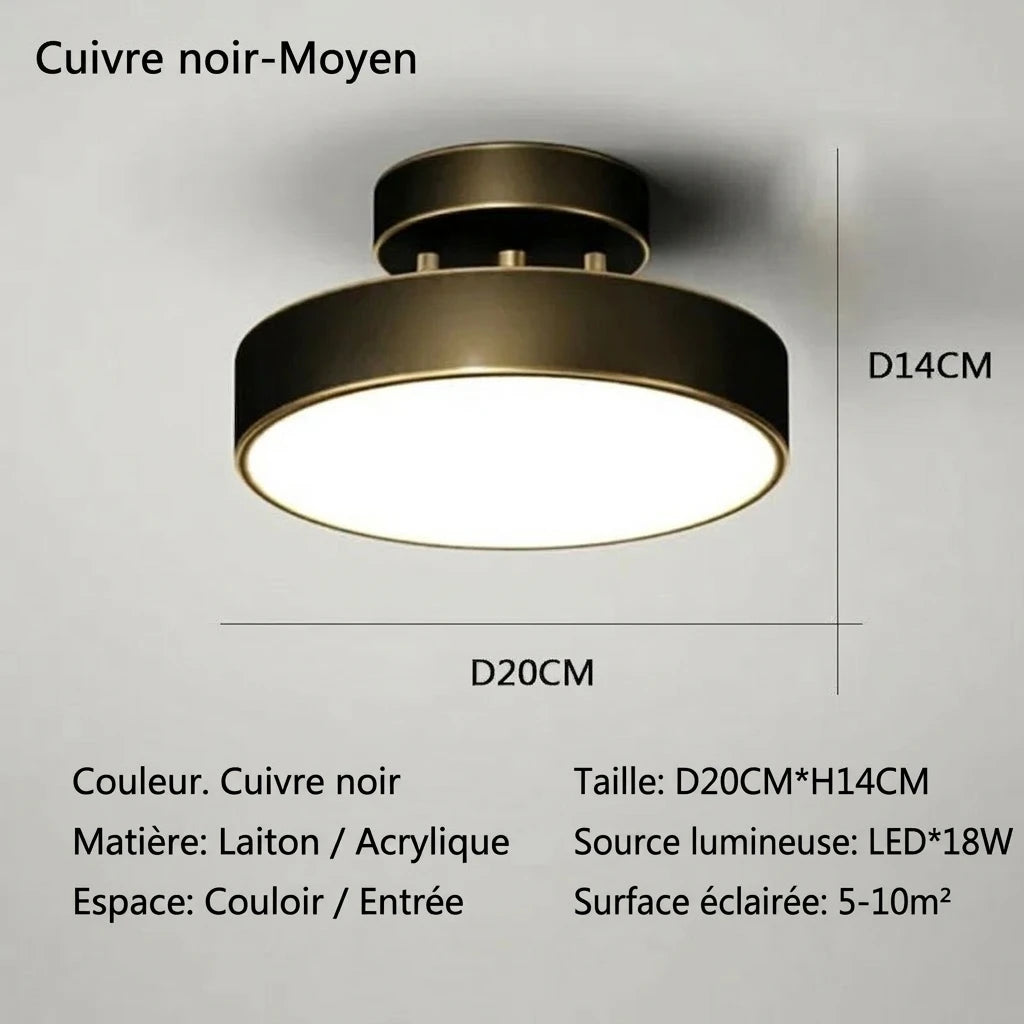Plafonnier LED Rond Cuivré – Noir 20cm