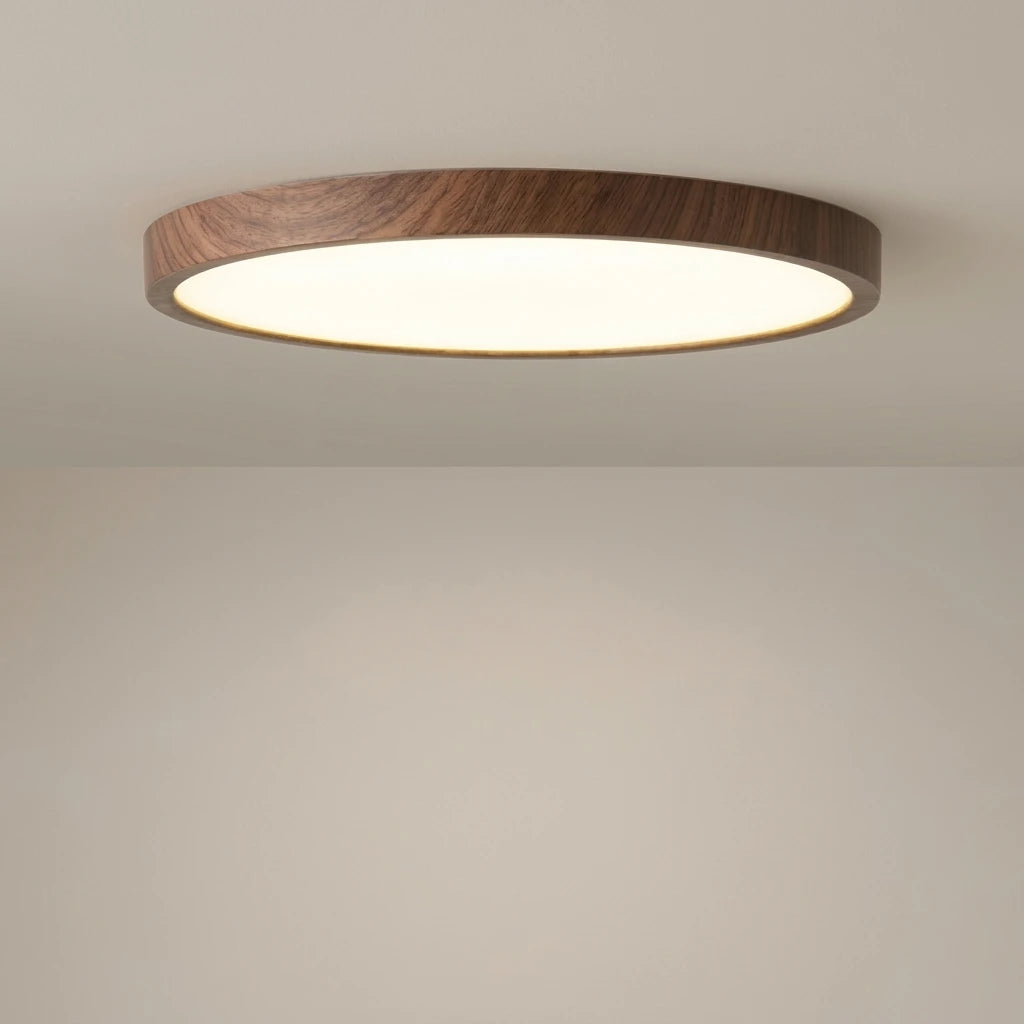 Plafonnier Bois LED Rond ultra-fin noyer – vue principale