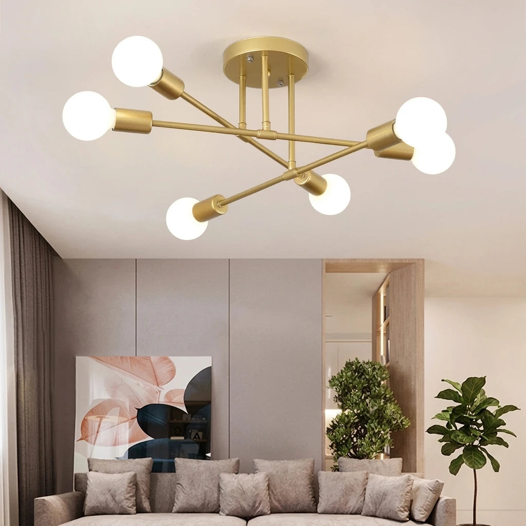 Plafonnier Design Sputnik – vue salon, coloris doré