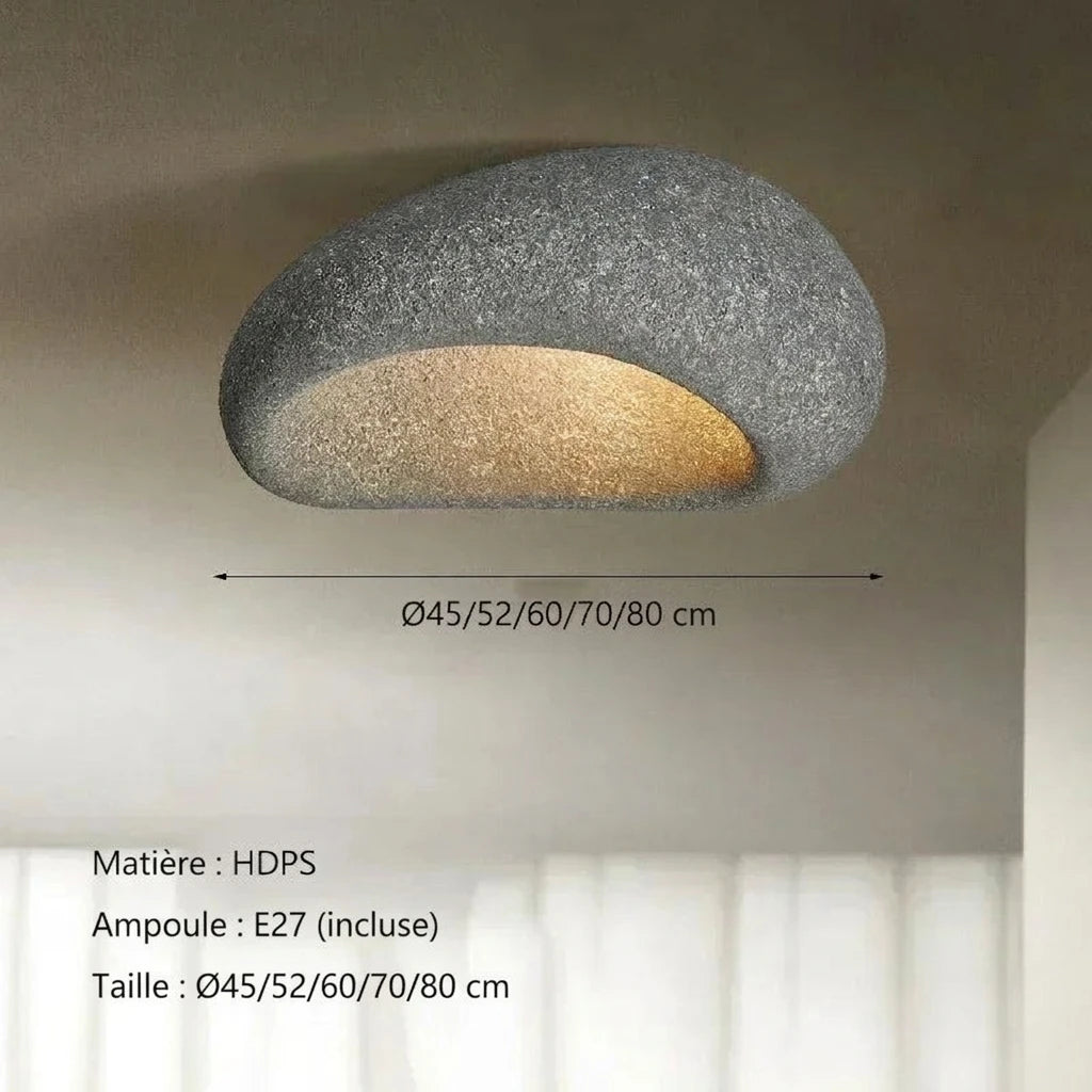 Plafonnier Wabi Sabi Forme Galet – Fiche technique Gris ciment, Ø45-80 cm
