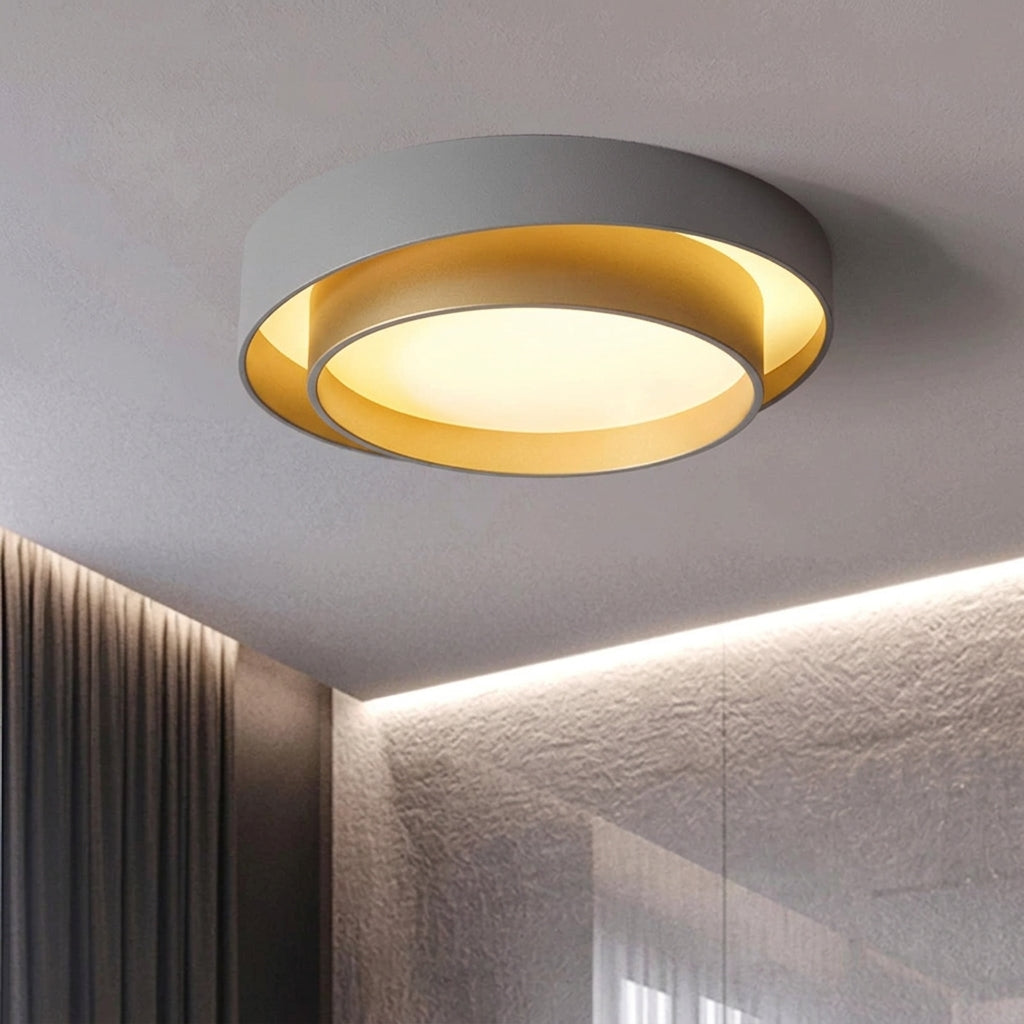 Plafonnier LED Double Anneau Gris – toutes tailles