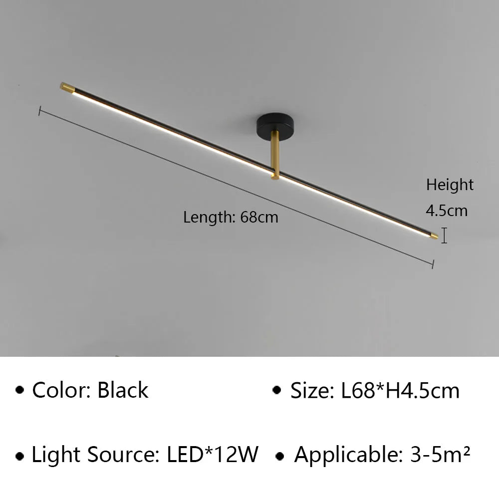 Plafonnier LED linéaire 68cm noir – dimensions L68×H4.5cm