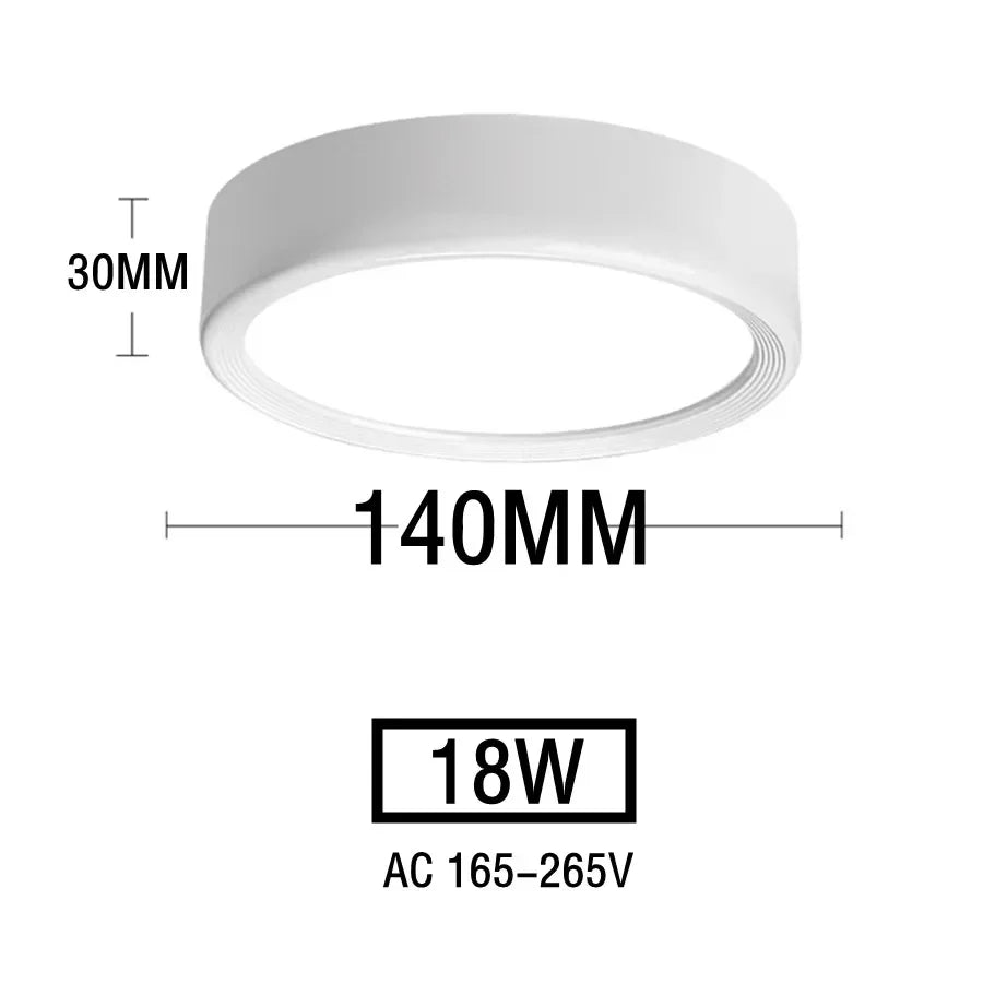 Plafonnier LED blanc 18W – dimensions Ø140mm × H30mm