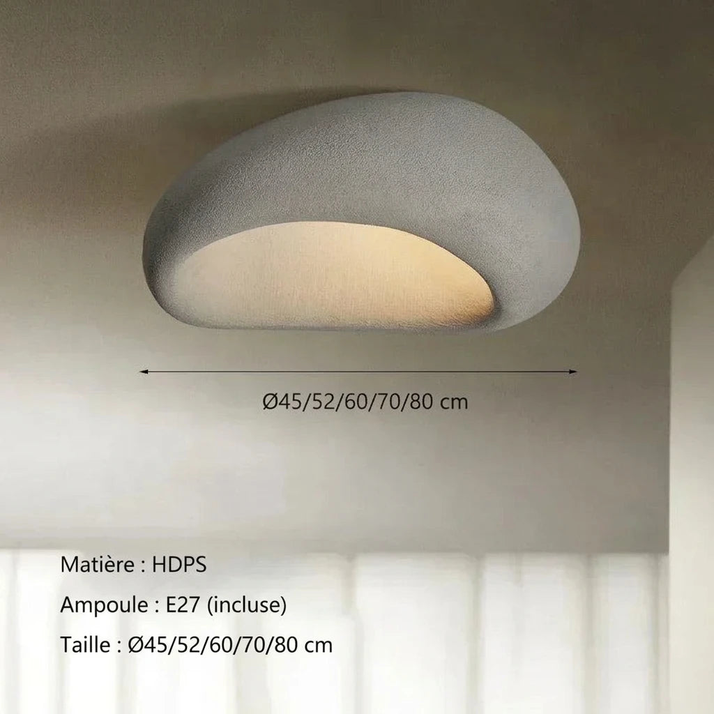 Plafonnier Wabi Sabi Forme Galet – Fiche technique Gris, Ø45-80 cm