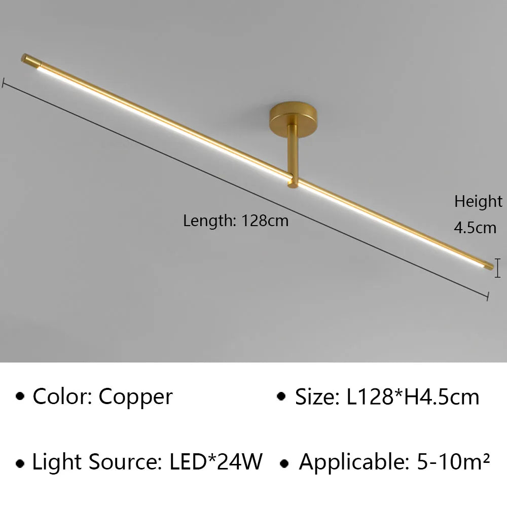 Plafonnier LED linéaire 128cm noir – dimensions L128×H4.5cm