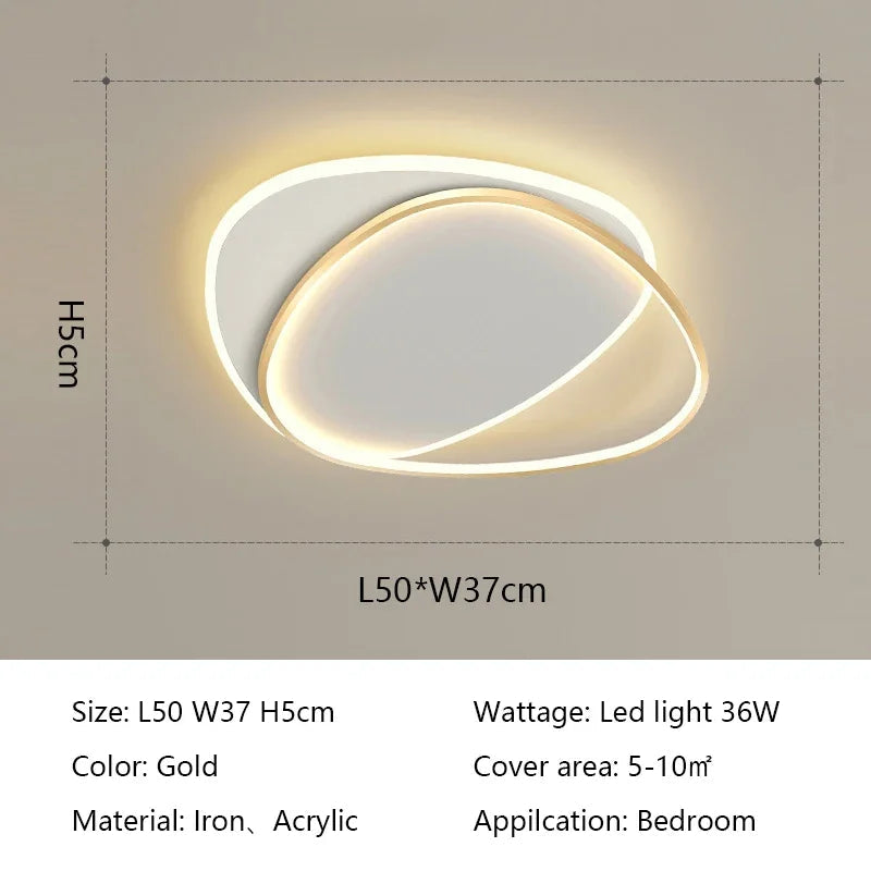 Plafonnier LED ovale Doré 50×37cm – 36W, pour 5-10m²