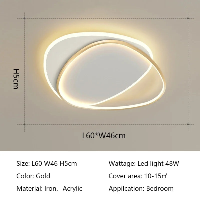 Plafonnier LED ovale Doré 60×46cm – 48W, pour 10-15m²