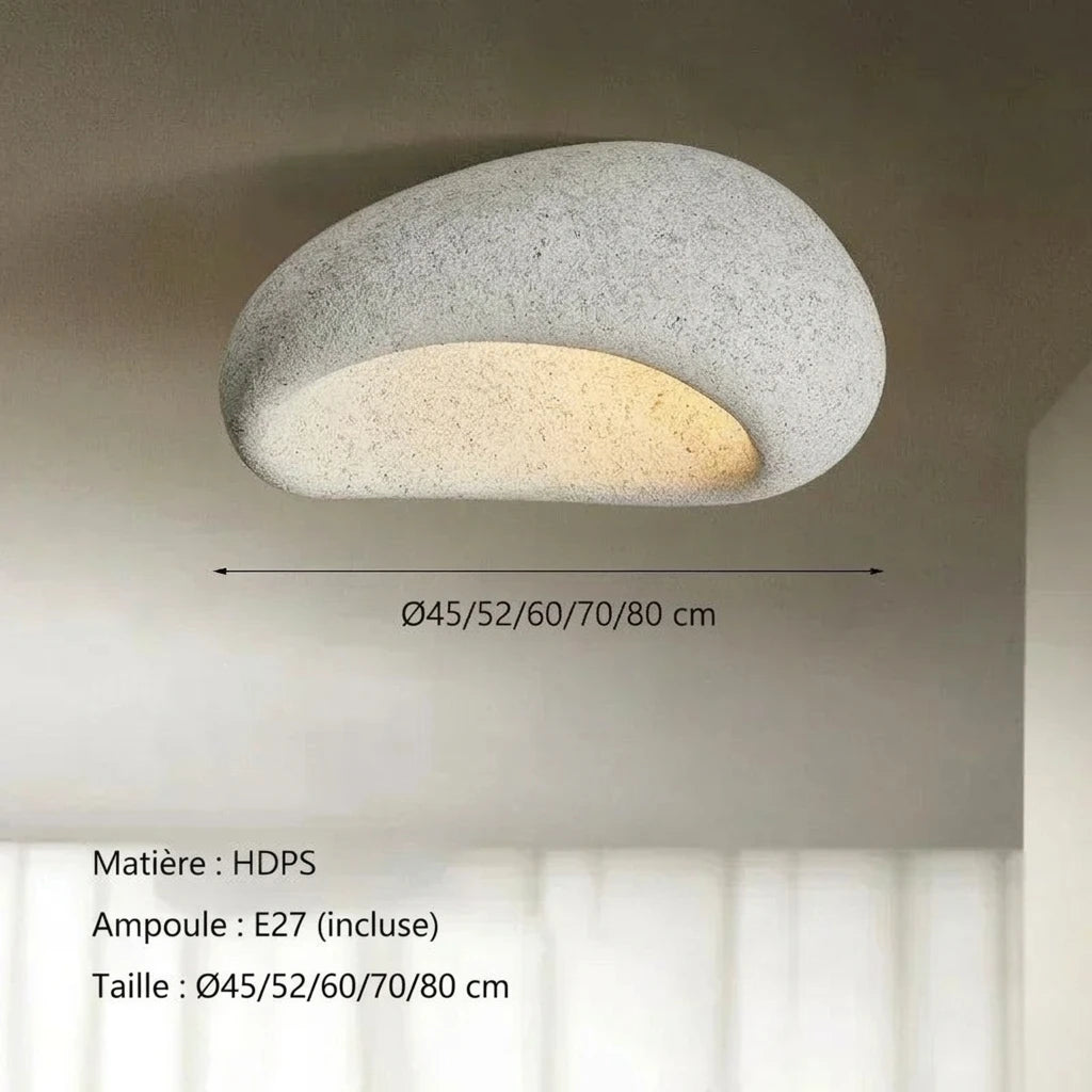 Plafonnier Wabi Sabi Forme Galet – Fiche technique Blanc ciment, Ø45-80 cm