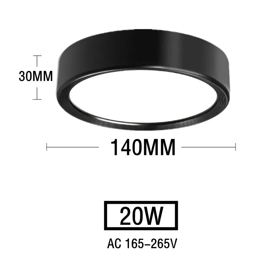 Plafonnier LED noir 20W – dimensions Ø140mm × H30mm