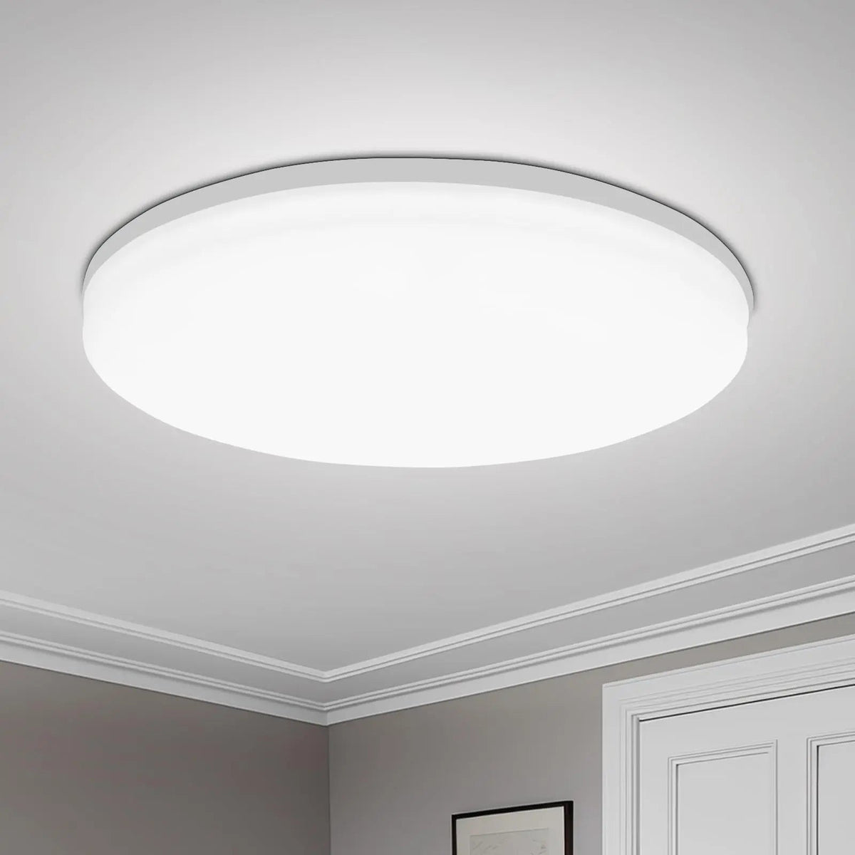 Plafonnier LED rond moderne Blanc – encastré plafond gris épuré