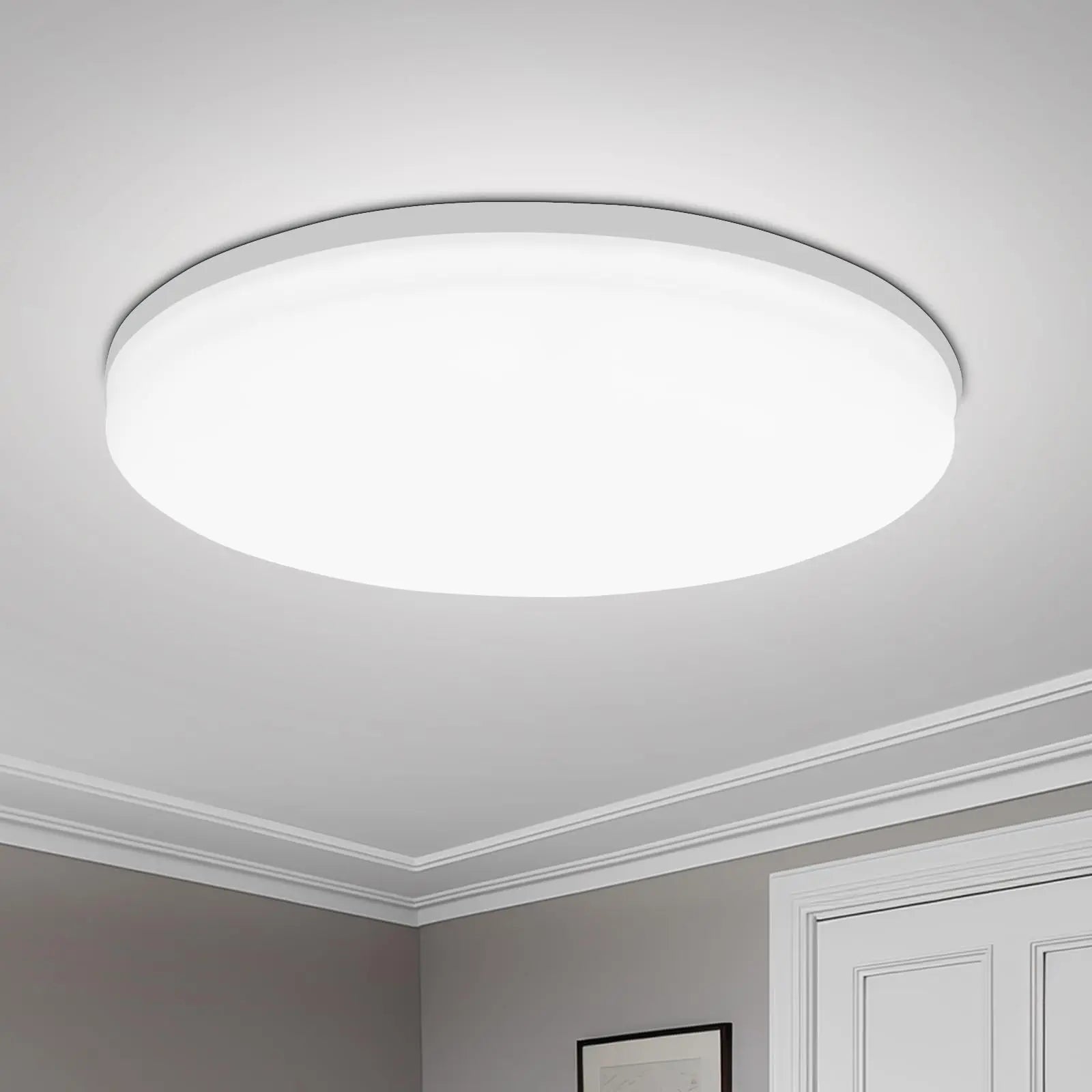 Plafonnier LED rond moderne Blanc – encastré plafond gris épuré Image