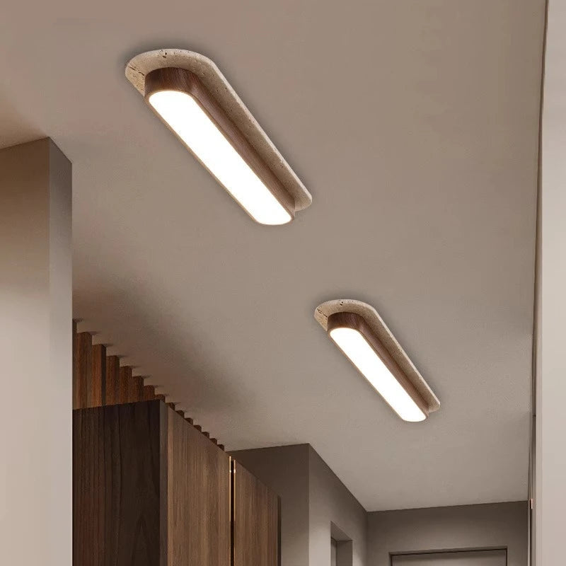 Plafonnier LED Wabi Sabi travertin bois – ambiance intérieure naturelle