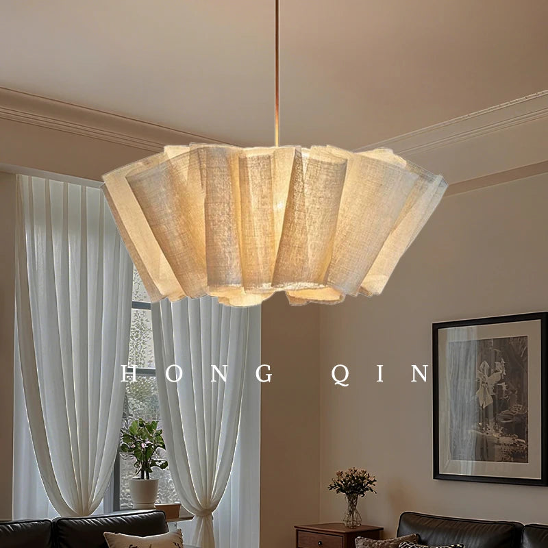 Lustre Wabi Sabi tissu artisanal – ambiance salon chaleureux Image