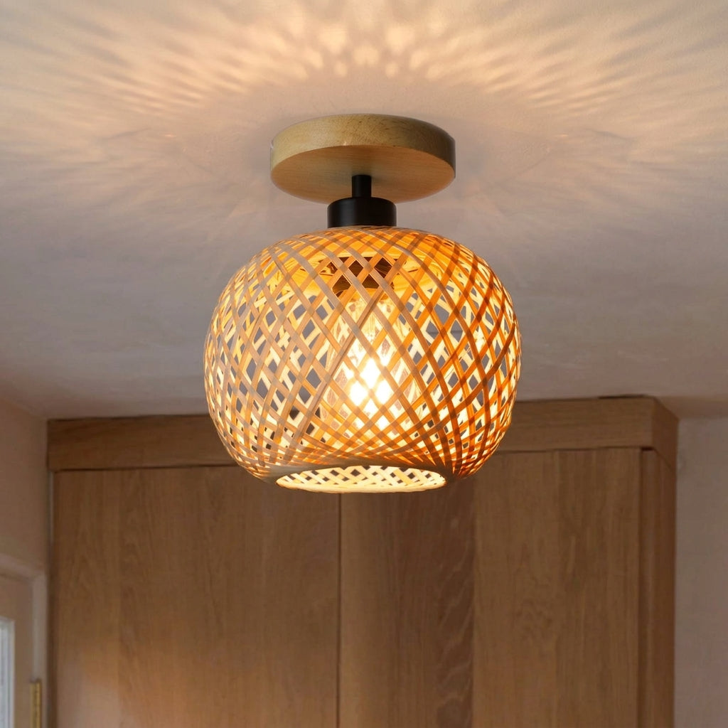 Plafonnier Bambou Tressé Rétro – couloir entrée lumière douce