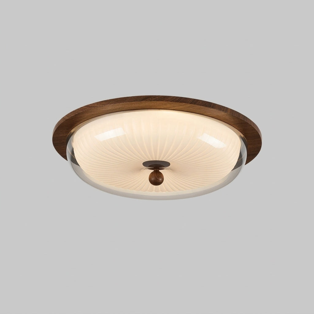 Plafonnier Rétro Verre Fumé Noyer – studio fond blanc