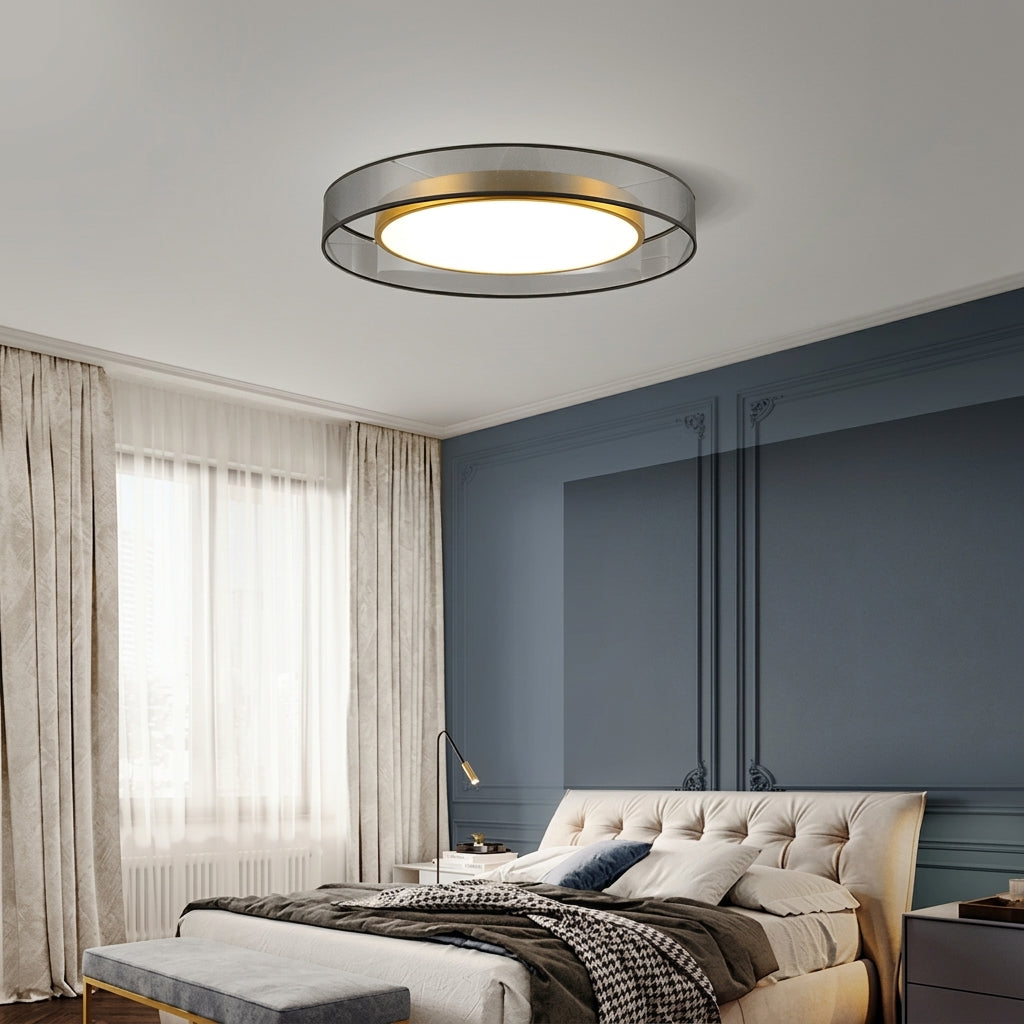 Plafonnier Cuivre Abat-jour Fumé – chambre moderne gris bleu