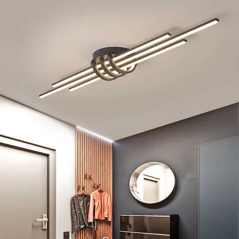 Plafonnier LED linéaire aluminium noir mat – salon moderne
