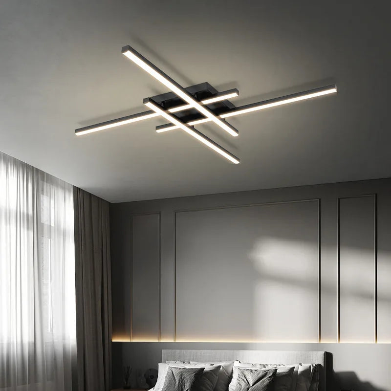 Plafonnier LED linéaire minimaliste noir – salon