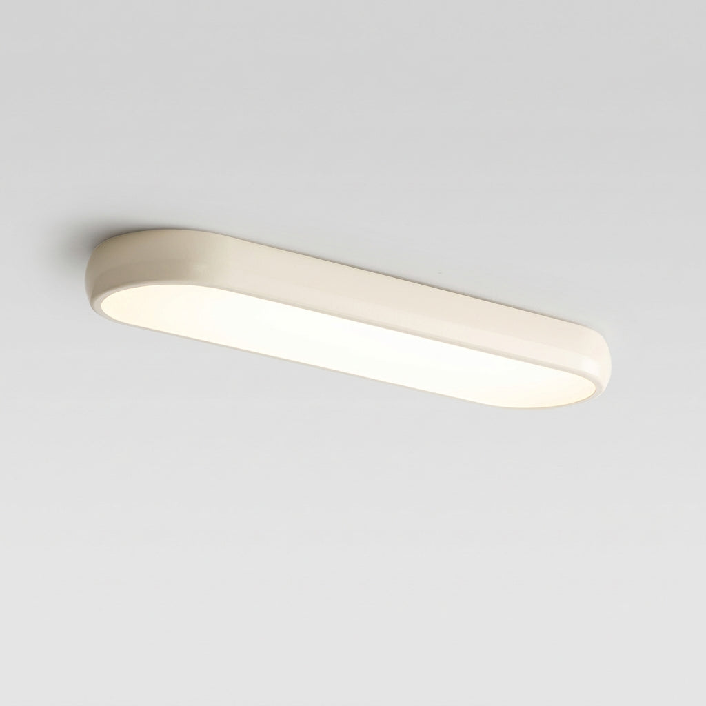 Plafonnier LED Ovale Ultra-Plat Blanc – vue de face fond gris