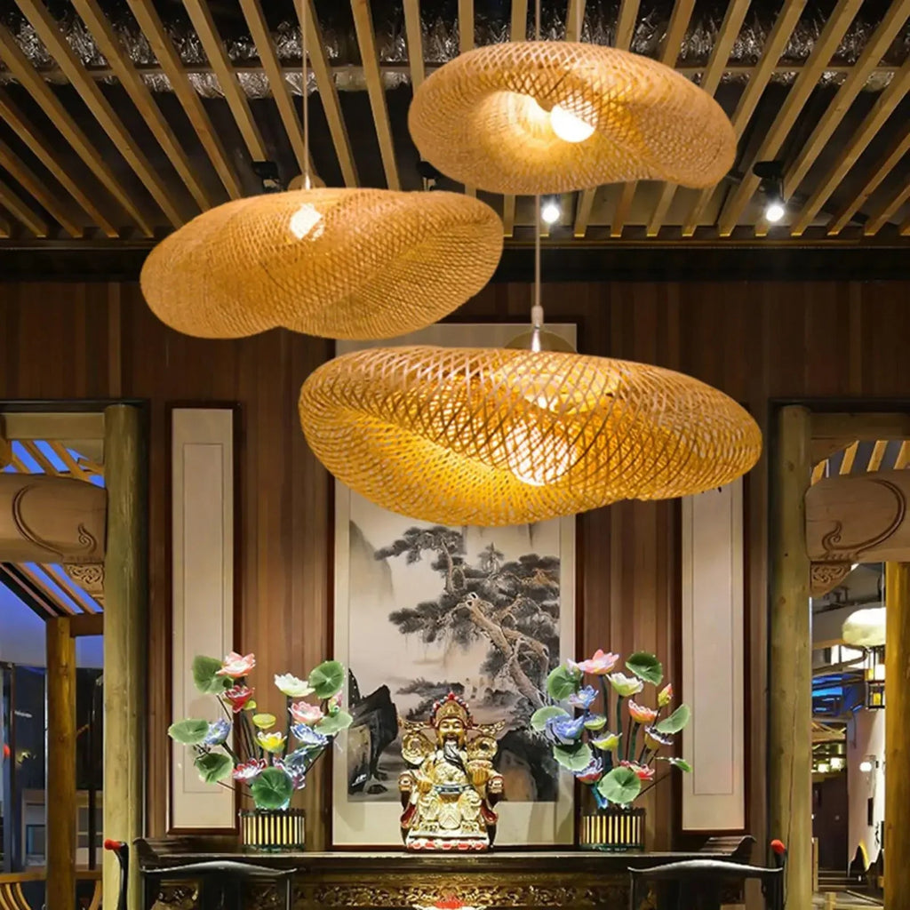 Suspension bambou tressé – ambiance salon asiatique lustre