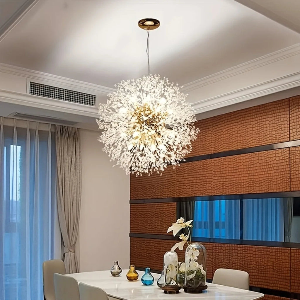 Lustre pissenlit cristal doré – ambiance salle à manger