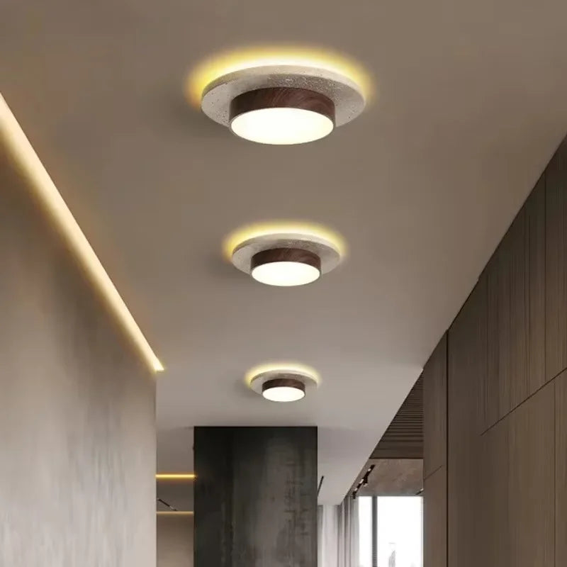 Plafonnier LED wabi-sabi travertin naturel – ambiance salon