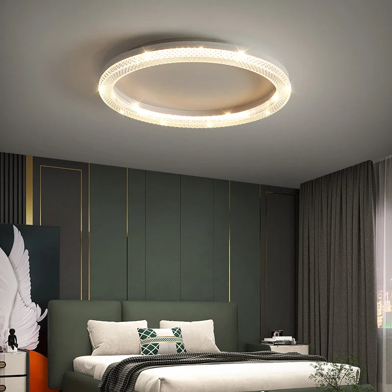 Plafonnier LED anneau blanc Ø50cm – ambiance chambre verte