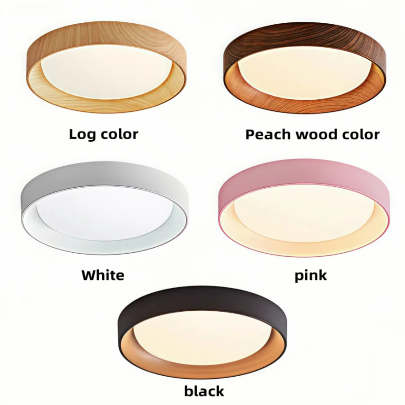 Plafonnier LED bois rondelle – 5 coloris bois naturel, bois pêche, blanc, rose, noir Image