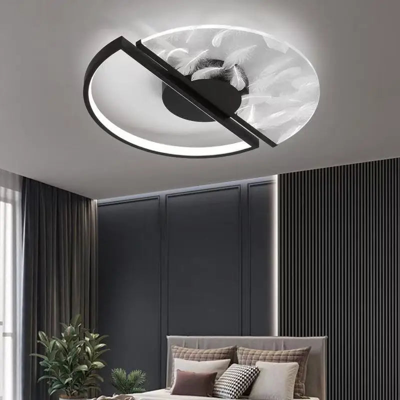 Plafonnier LED plumes acrylique Noir – ambiance chambre moderne
