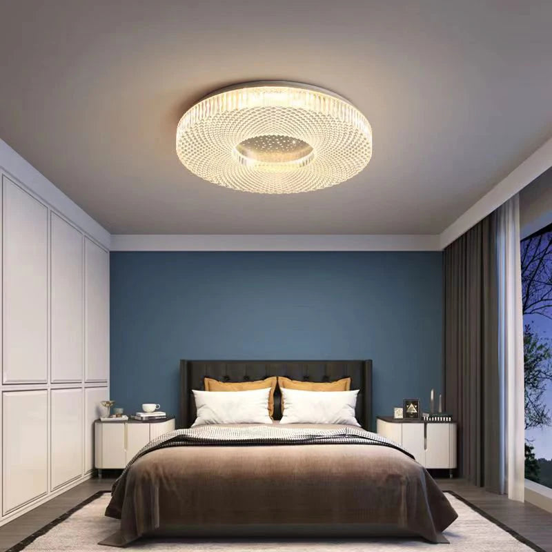 Plafonnier LED cristal acrylique Blanc – ambiance chambre bleue moderne