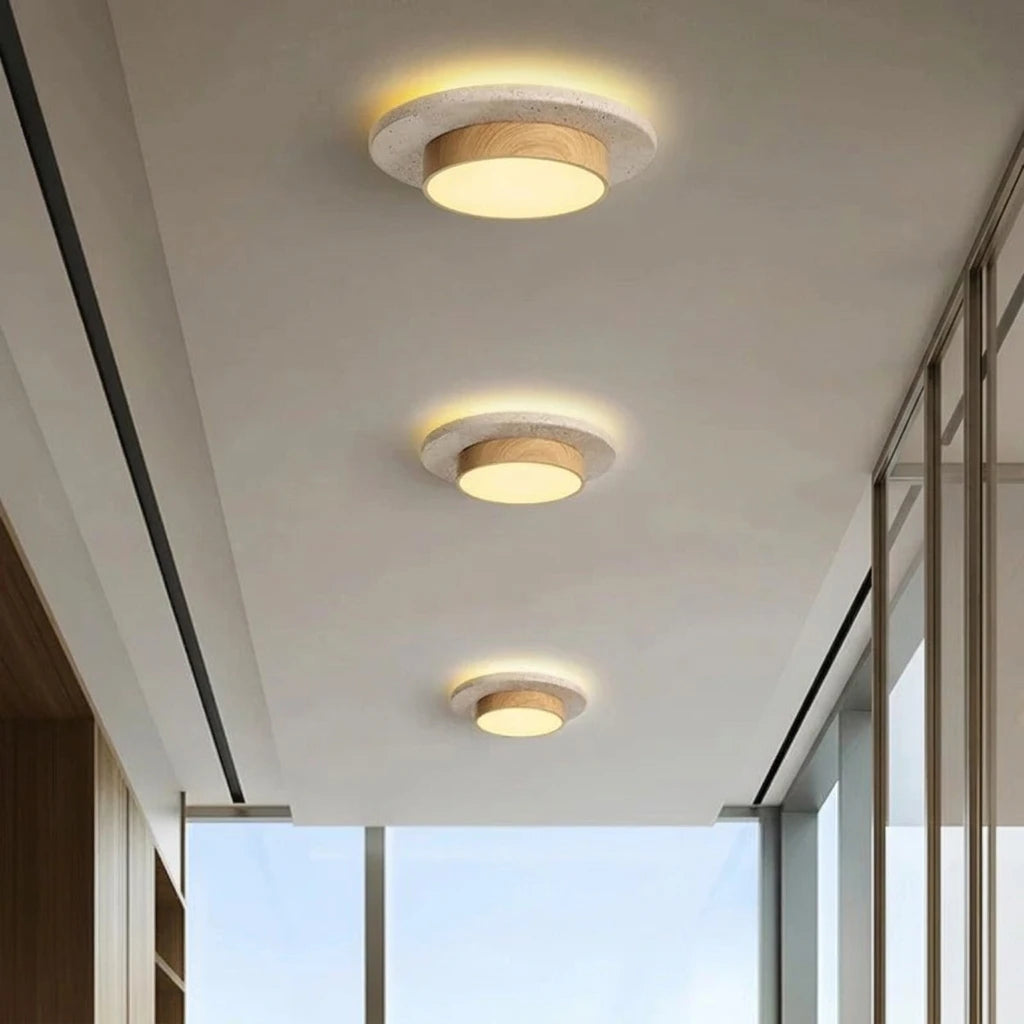 Plafonnier LED Pierre & Bois Wabi Sabi – couloir bois naturel