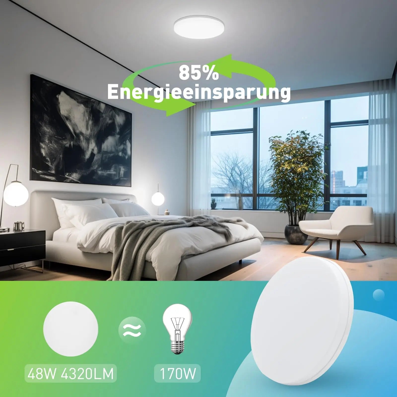 Plafonnier LED rond – économie d'énergie 85%, 48W pour chambre Image