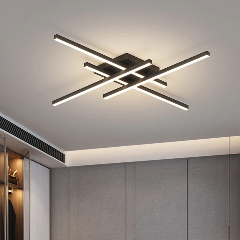 Plafonnier linéaire blanc – chambre ambiance douce