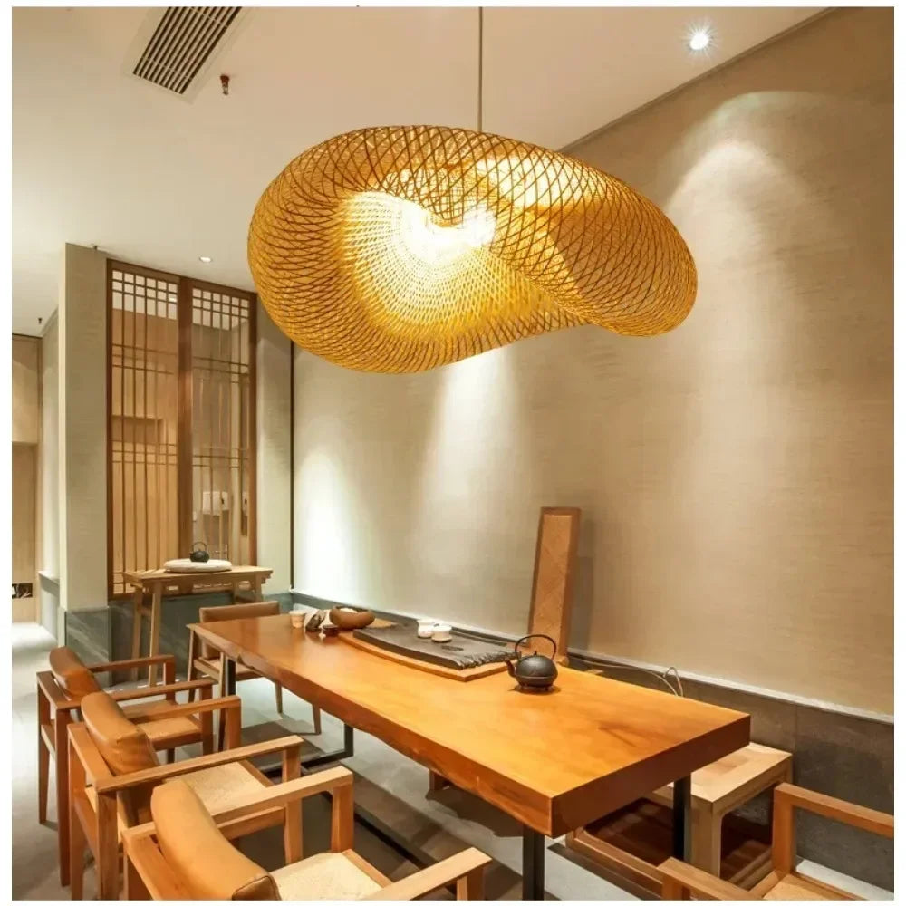 Suspension Bambou Tressé – salle à manger japonaise bois naturel