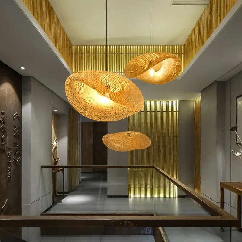Suspension bambou tressé – ambiance entrée hall plusieurs tailles