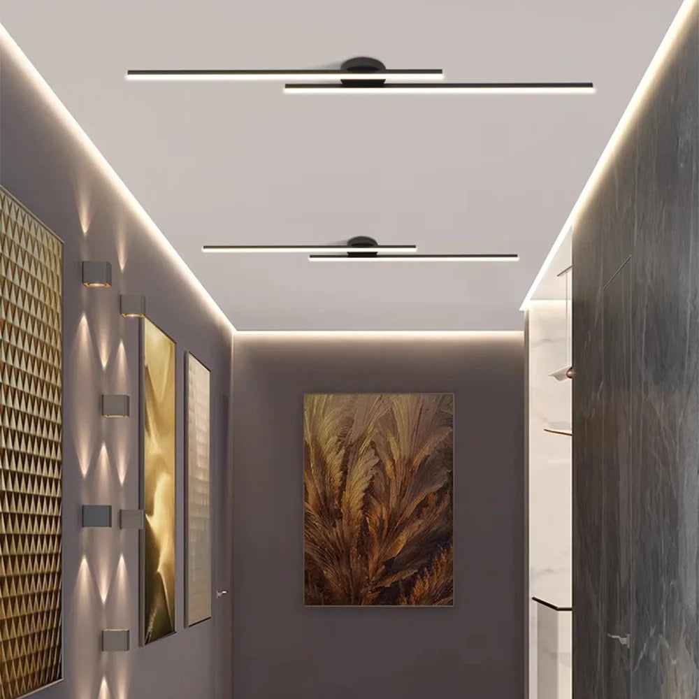 Plafonnier LED aluminium long – ambiance pièce moderne