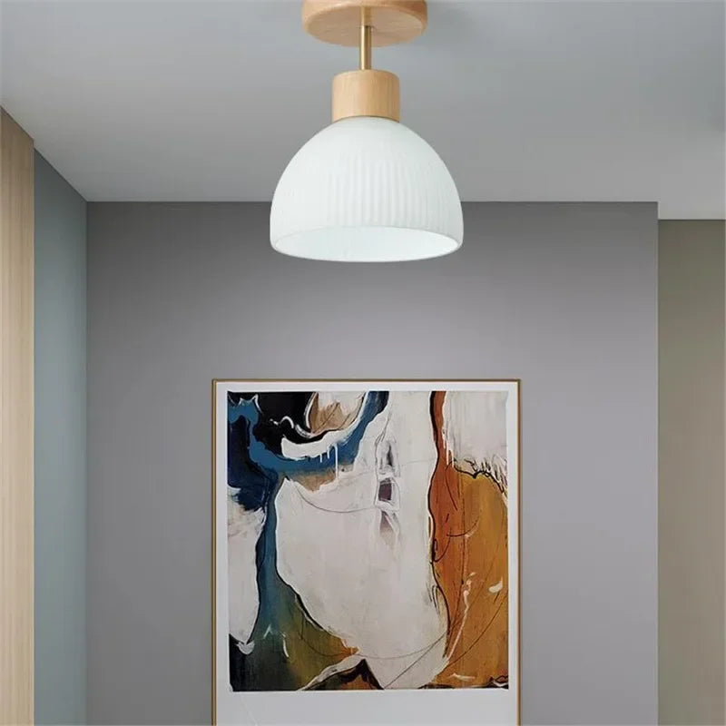 Plafonnier bois nordique japonais bois clair – ambiance salon couloir tableau