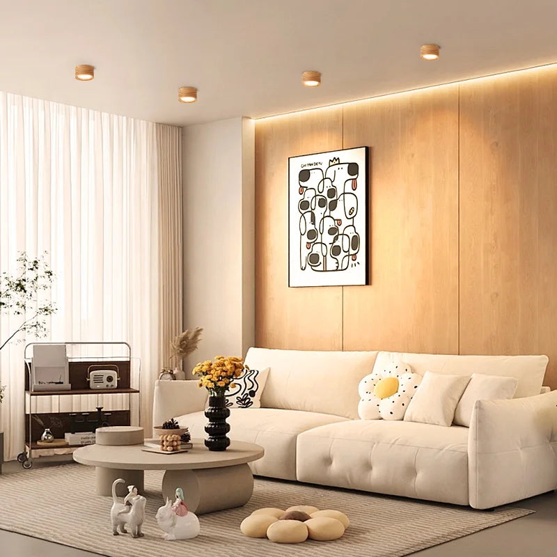 Spot LED bois – ambiance salon contemporain, plusieurs spots