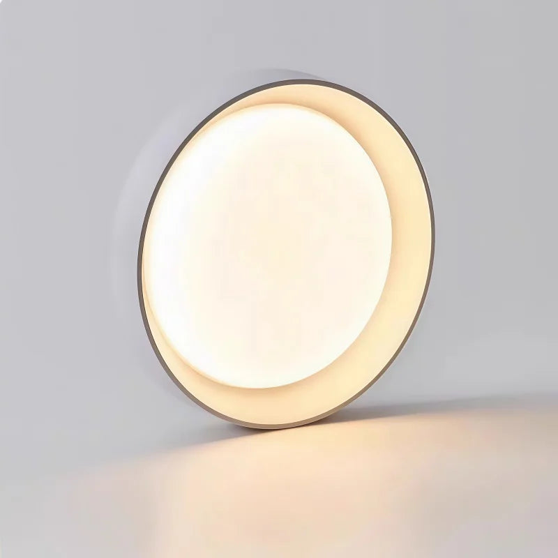 Plafonnier LED rondelle blanc – rétroéclairage chaleureux vue profil