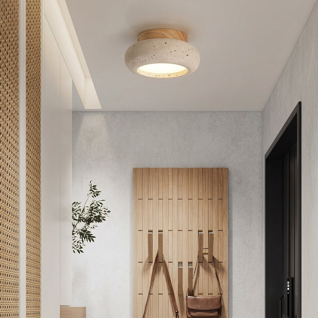 Plafonnier LED Naturel – Travertin & Bois – ambiance couloir haussmannien Image
