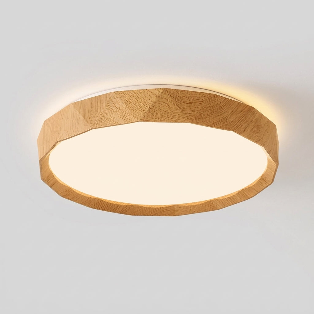 Plafonnier LED Anneau Bois – vue plafond ambiance cosy