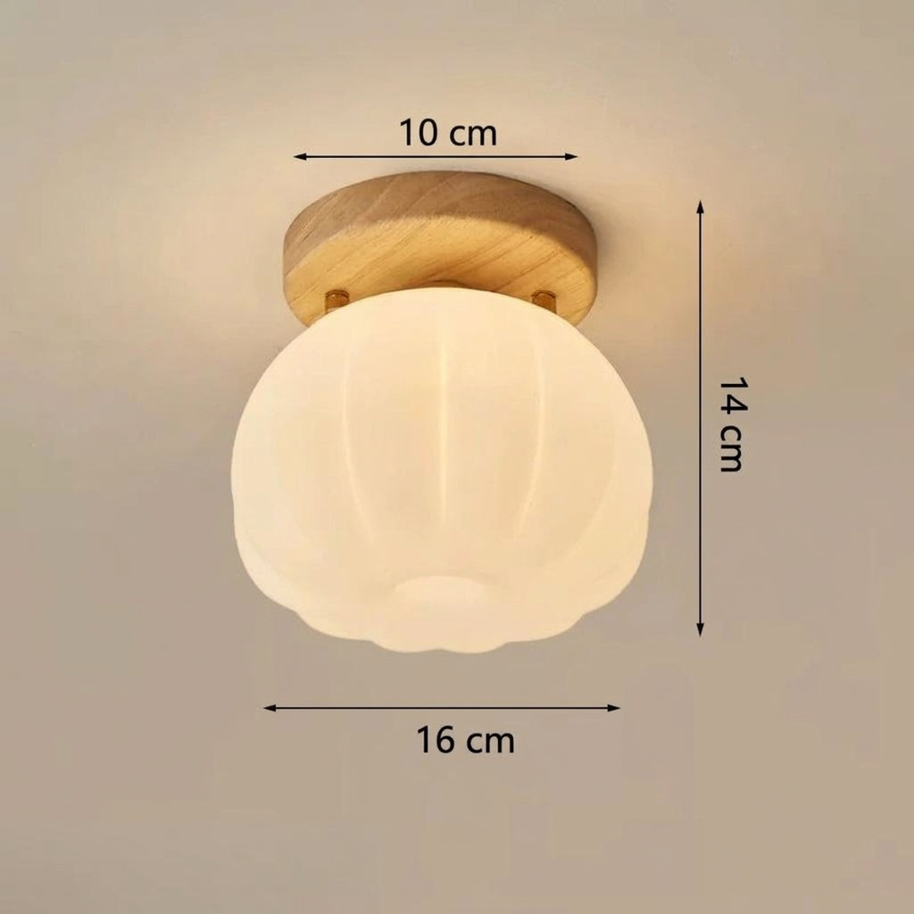 Plafonnier LED Japonais Citrouille Noyer – Ø16 cm H14 cm Image